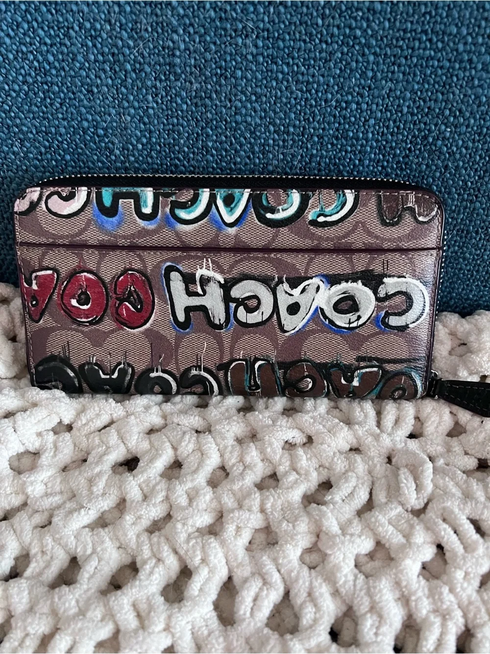 Coach X Mint Graphic Zip Wallet in Brown with Multicolor Graffiti